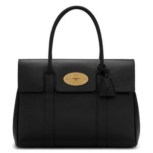 Mulberry Black Leather Tote with Gold Accents